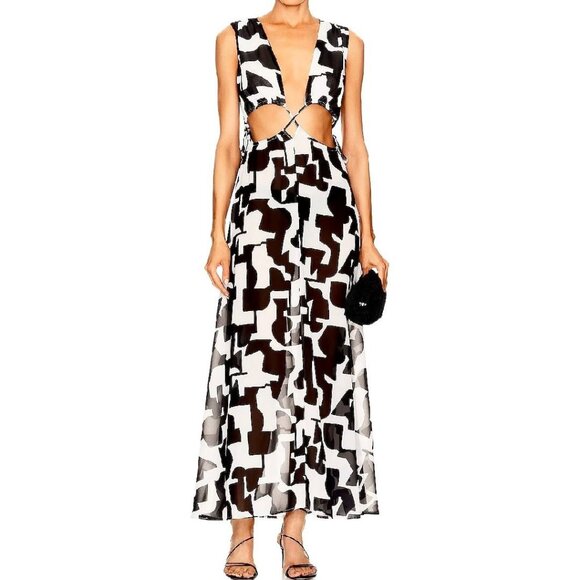 Milly Cabana Mila Modern Geometric Cutout Maxi Dress Black White Size S NWT - Picture 1 of 13